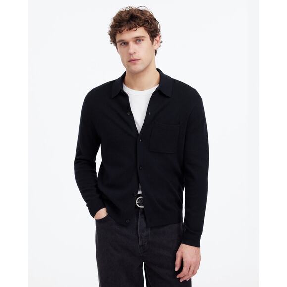 Madewell NWOT Men’s Navy Blue Half Milano Stitch Collared Cardigan size XL - Picture 2 of 8